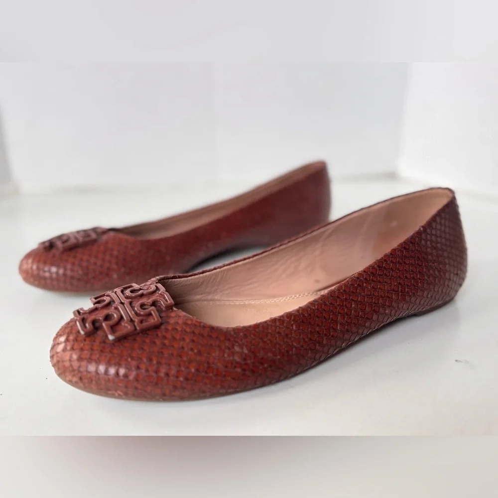 TORY BURCH Brown Reptile Ballet Flat Shoes Women’s Size 7.5